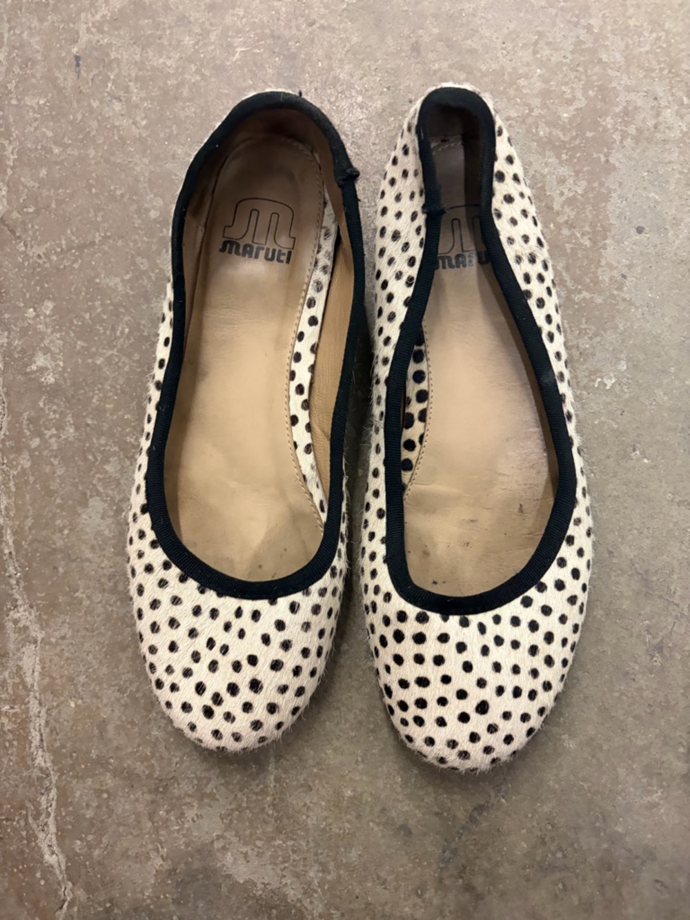 Maruti calf‎ hair Ivory and Black Polka Dot Ballet Flats